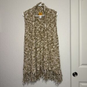 Ruby Rd. Petite L Open Front Sleeveless Fringe Sweater Vest‎ Cardigan